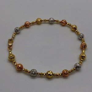 Diamond Cut Bead Ball 14K Tri-Color Gold Bracelet